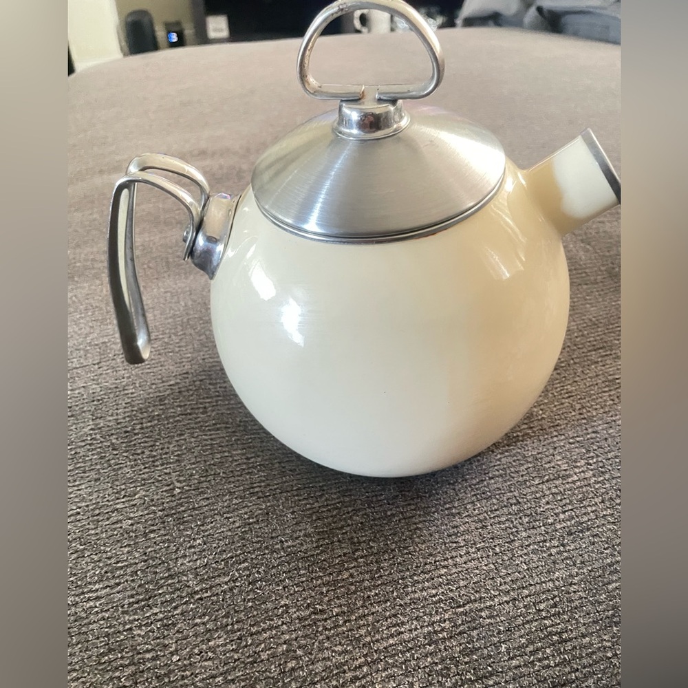 Chantal Ball Tea Pot Kettle Enamel Stainless Steel Handle Whistle Vintage